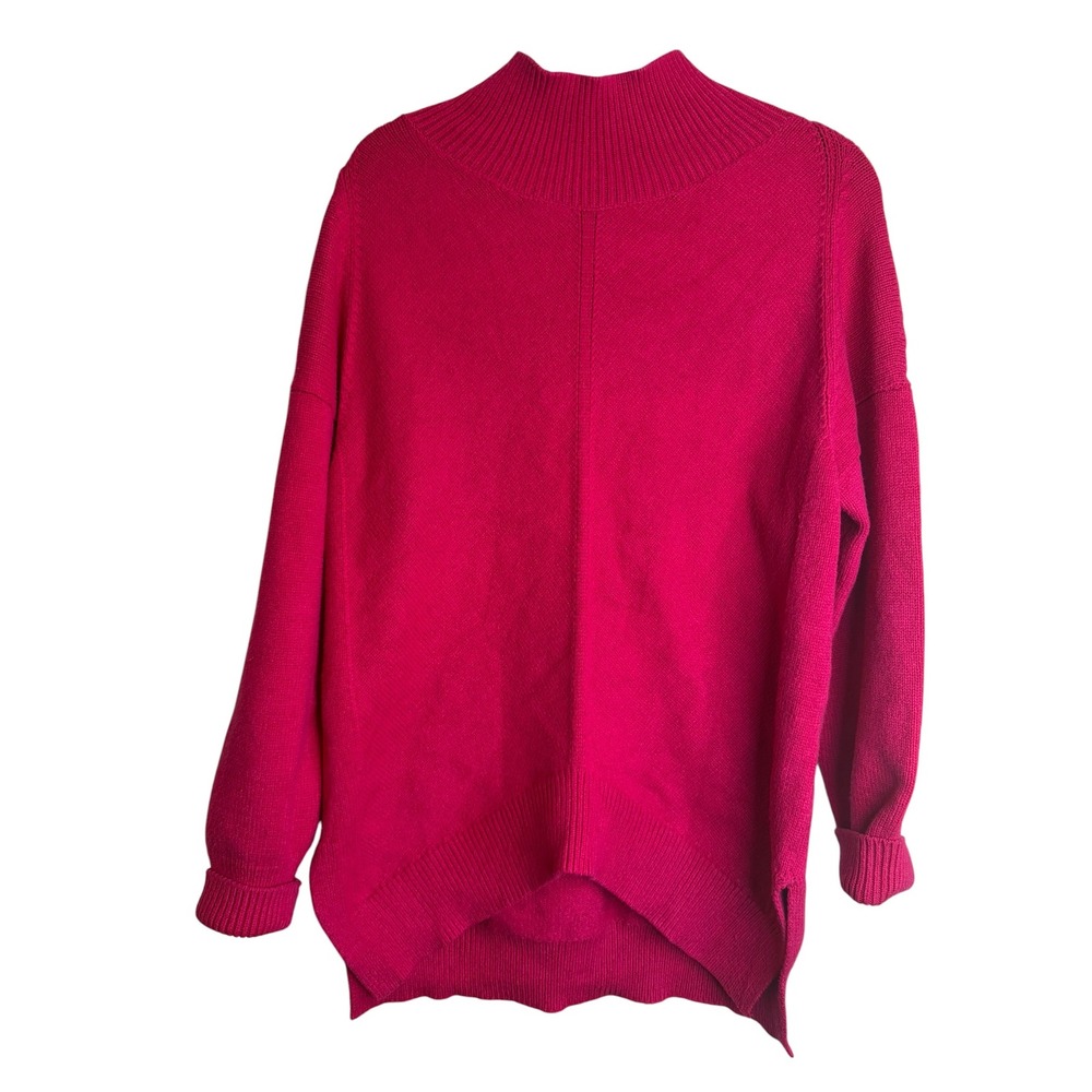 Maeve Anthropologie Magenta Pink Mock Neck Oversized Step Hem Sweater Medium